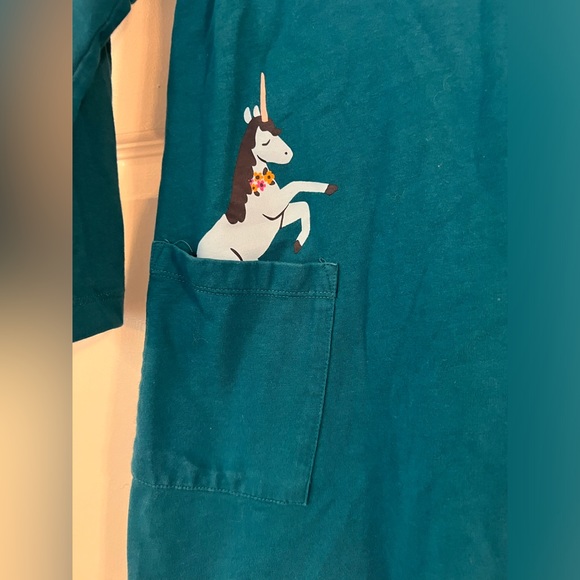 Hannah Andersson turquoise unicorn dress Long Sleeve pockets size 120 6-7 Cotton - Picture 4 of 6